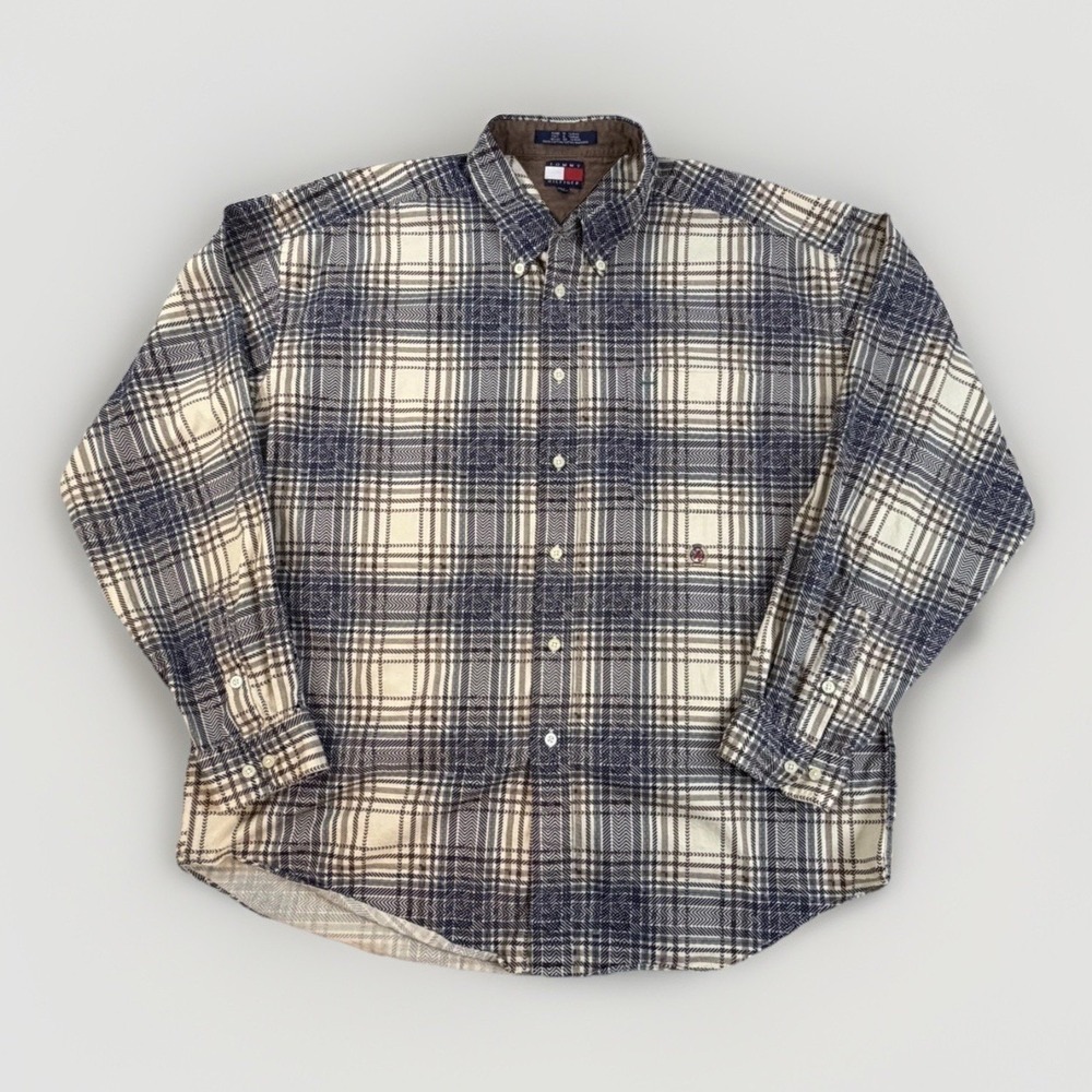 Vintage Tommy Hilfiger Shirt Men's XXL Brown Button Down Long Sleeve